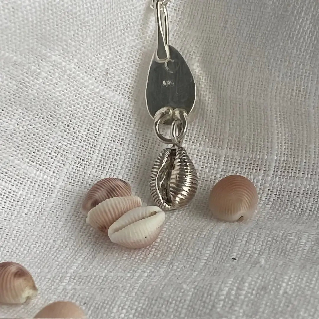 Cornish Sea Pottery & Cowrie Shell Sterling Silver Necklace