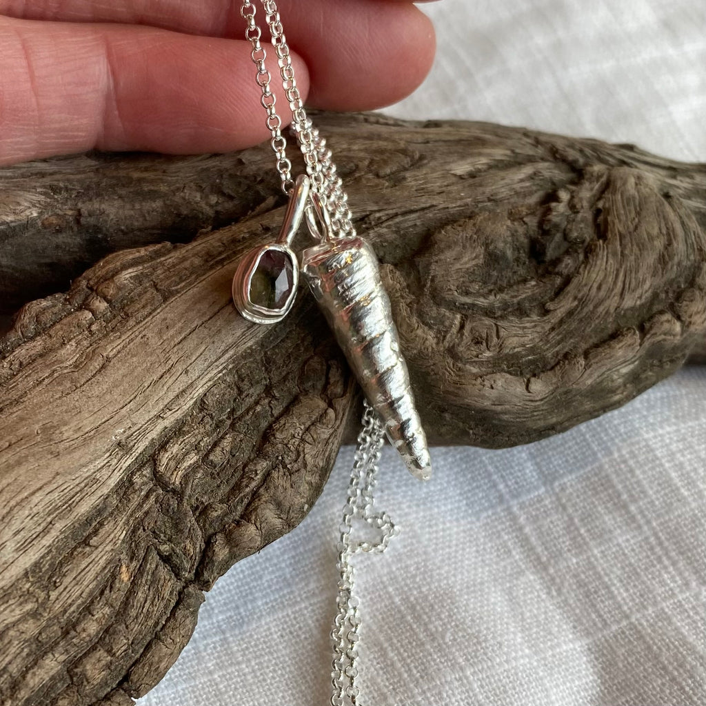 Trevone Bay Spiral Shell & Tourmaline Sterling Silver Necklace