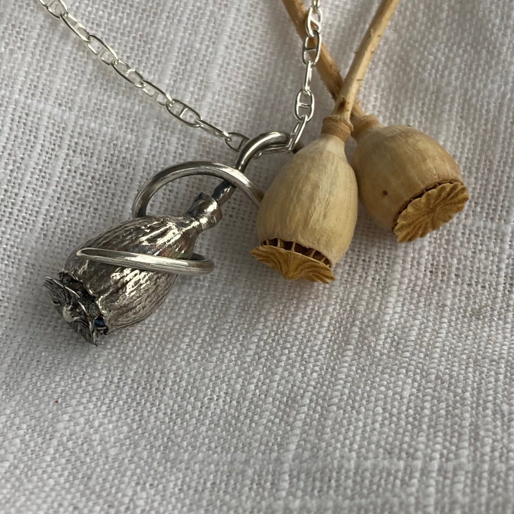 Medium Poppy Seed with Wrapped Bail Sterling Silver Necklace