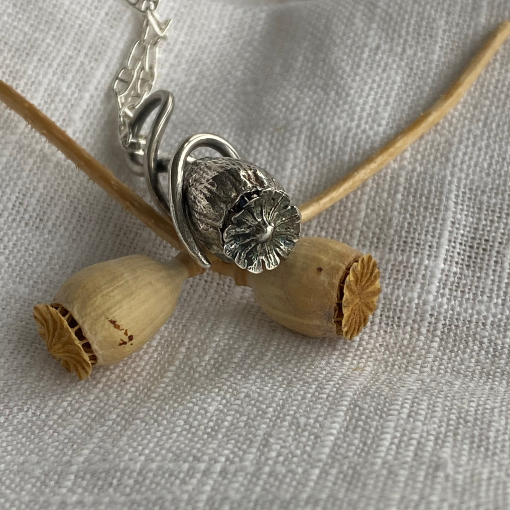 Medium Poppy Seed with Wrapped Bail Sterling Silver Necklace