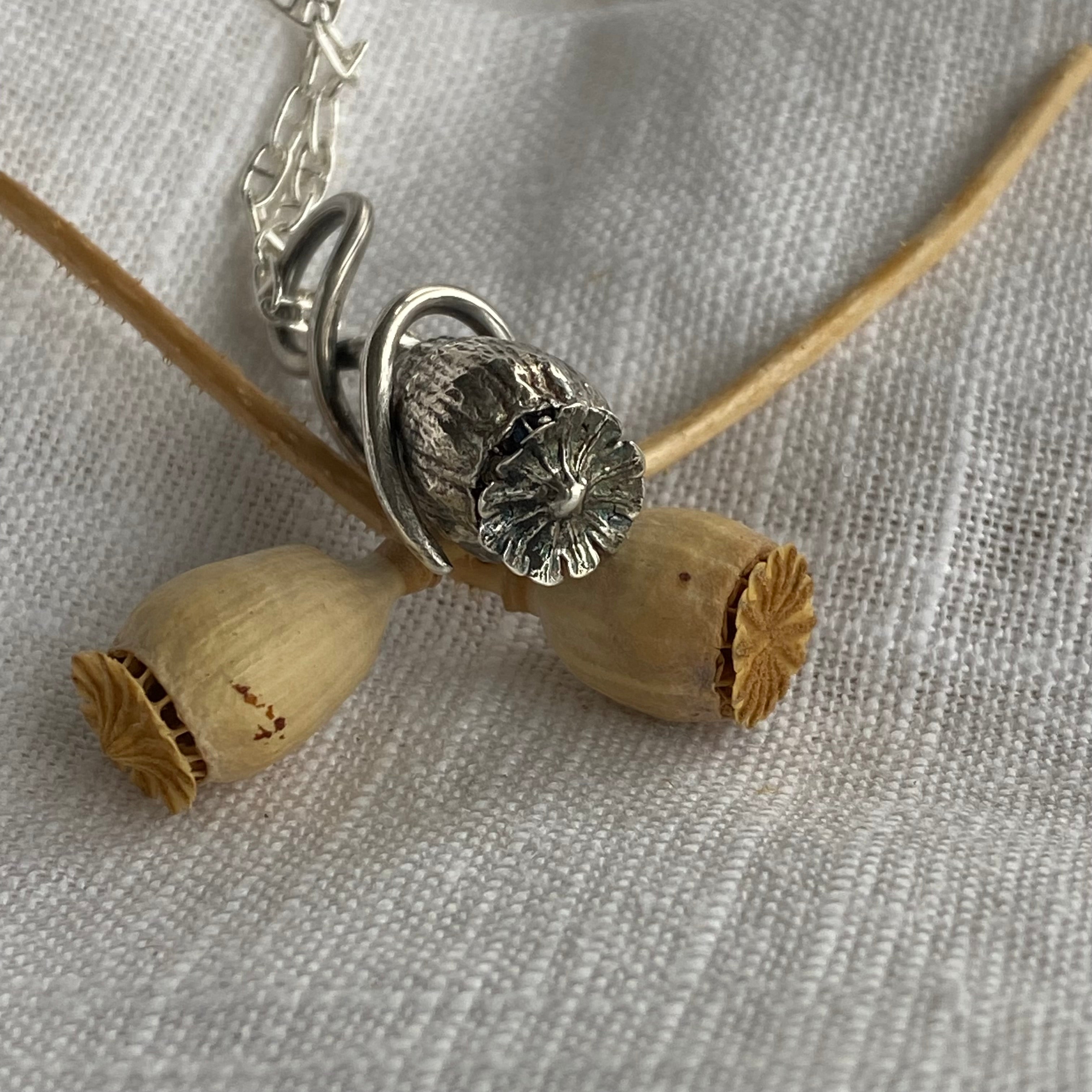 Medium Poppy Seed with Wrapped Bail Sterling Silver Necklace