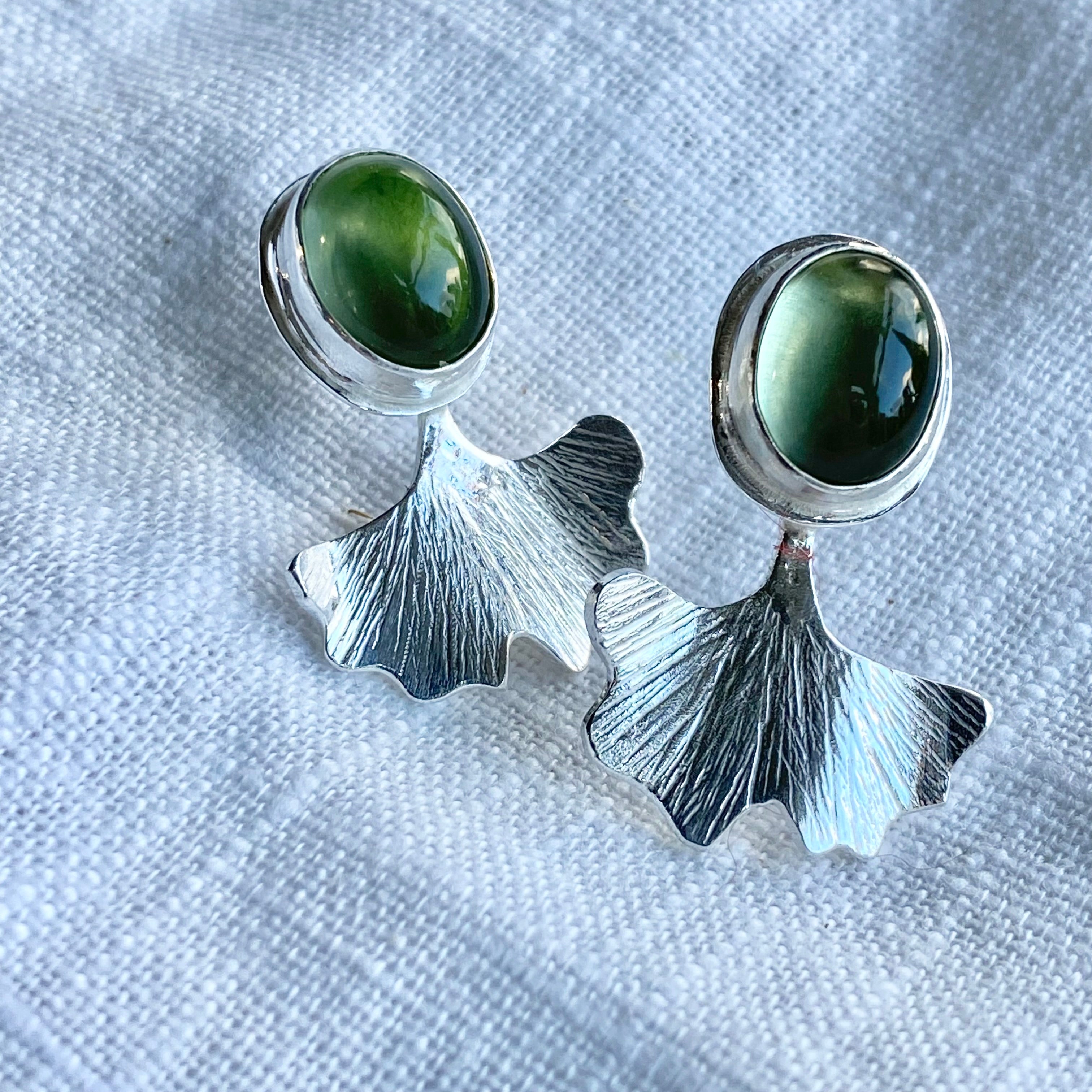 Green Amethyst Ginkgo Leaf Earrings