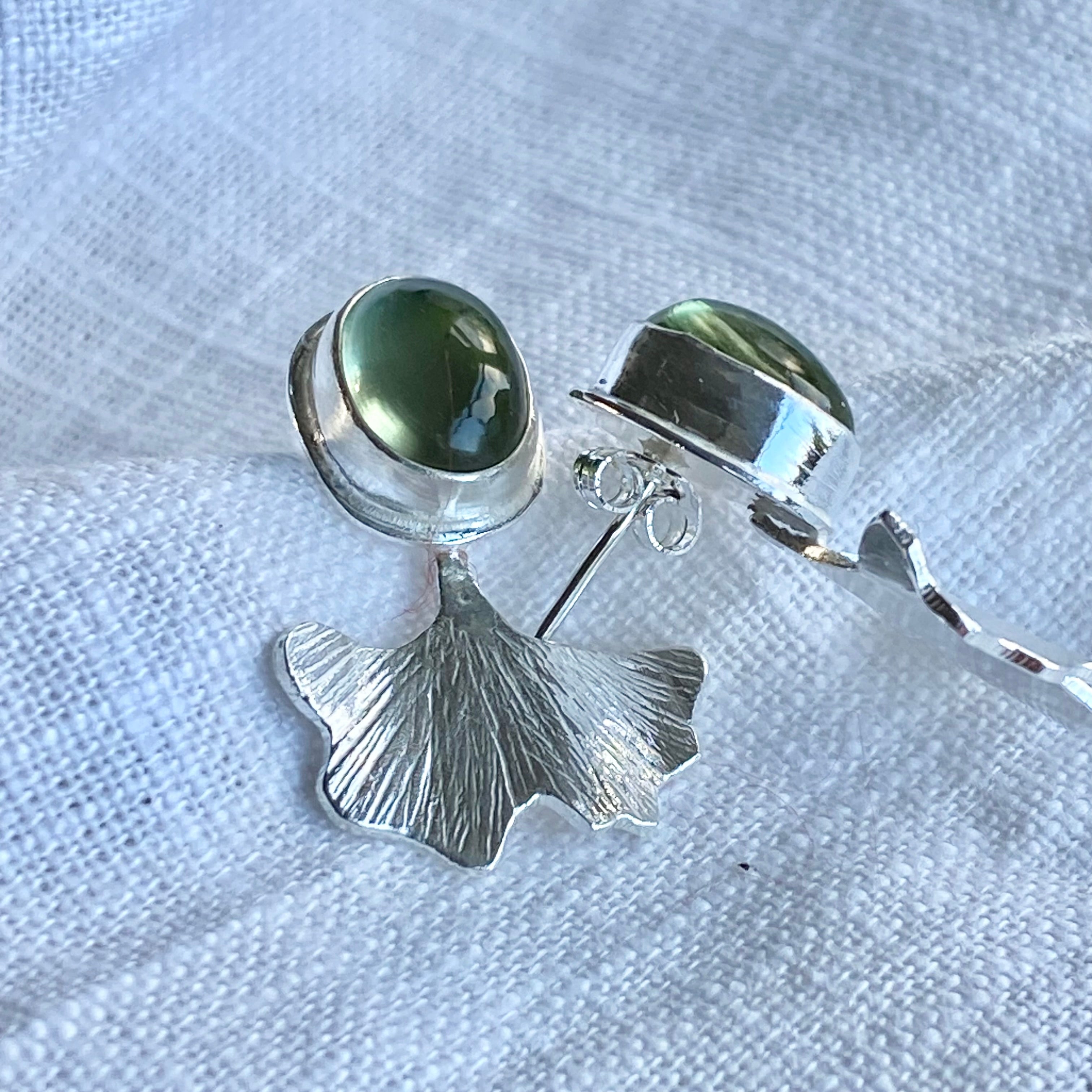 Green Amethyst Ginkgo Leaf Earrings