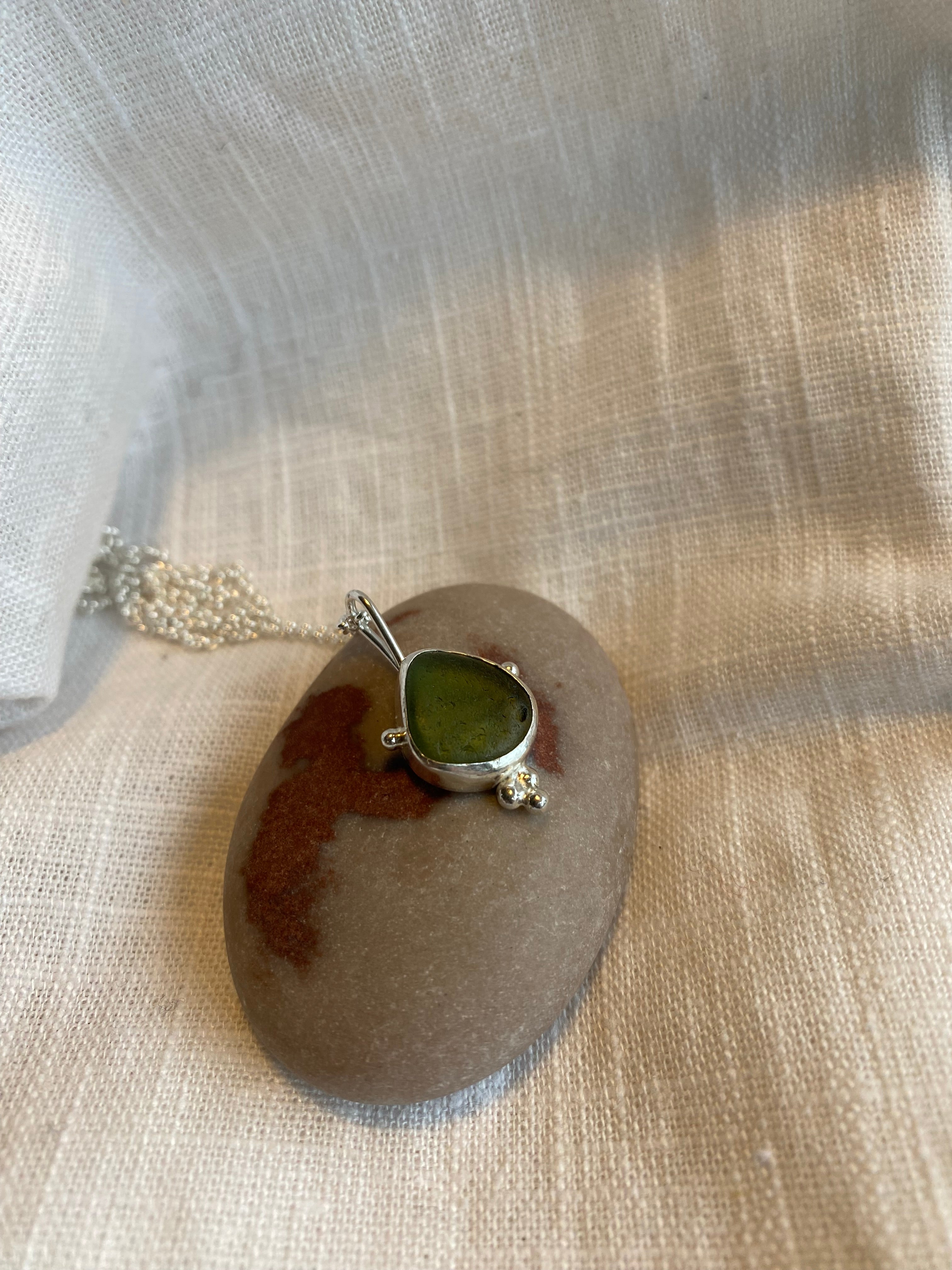 Dark Green Cornish Sea Glass Necklace