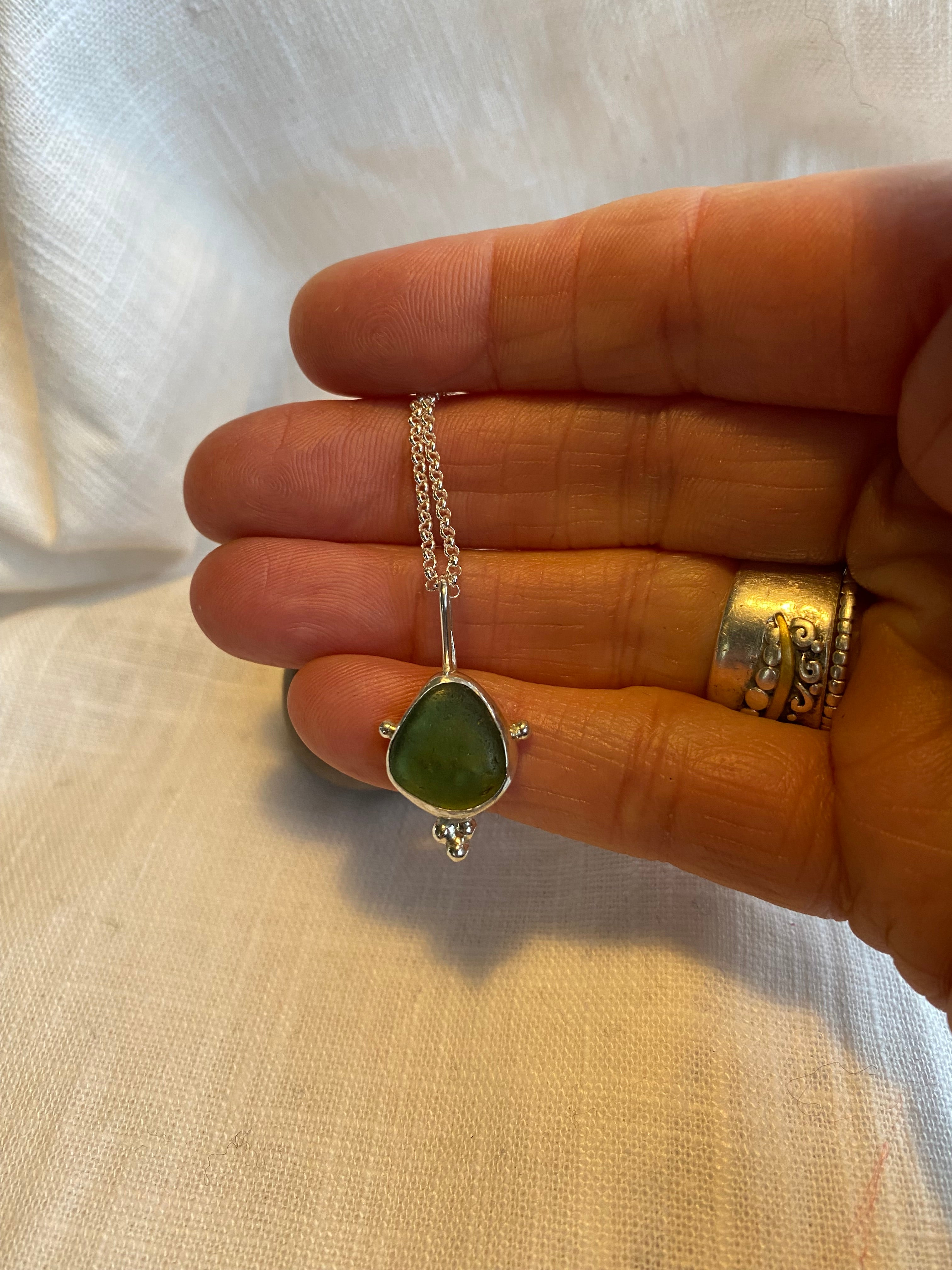 Dark Green Cornish Sea Glass Necklace