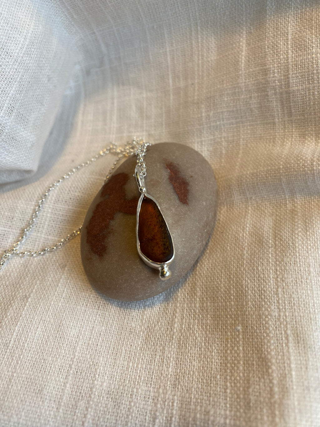 Bottle Brown Cornish Sea Glass Necklace