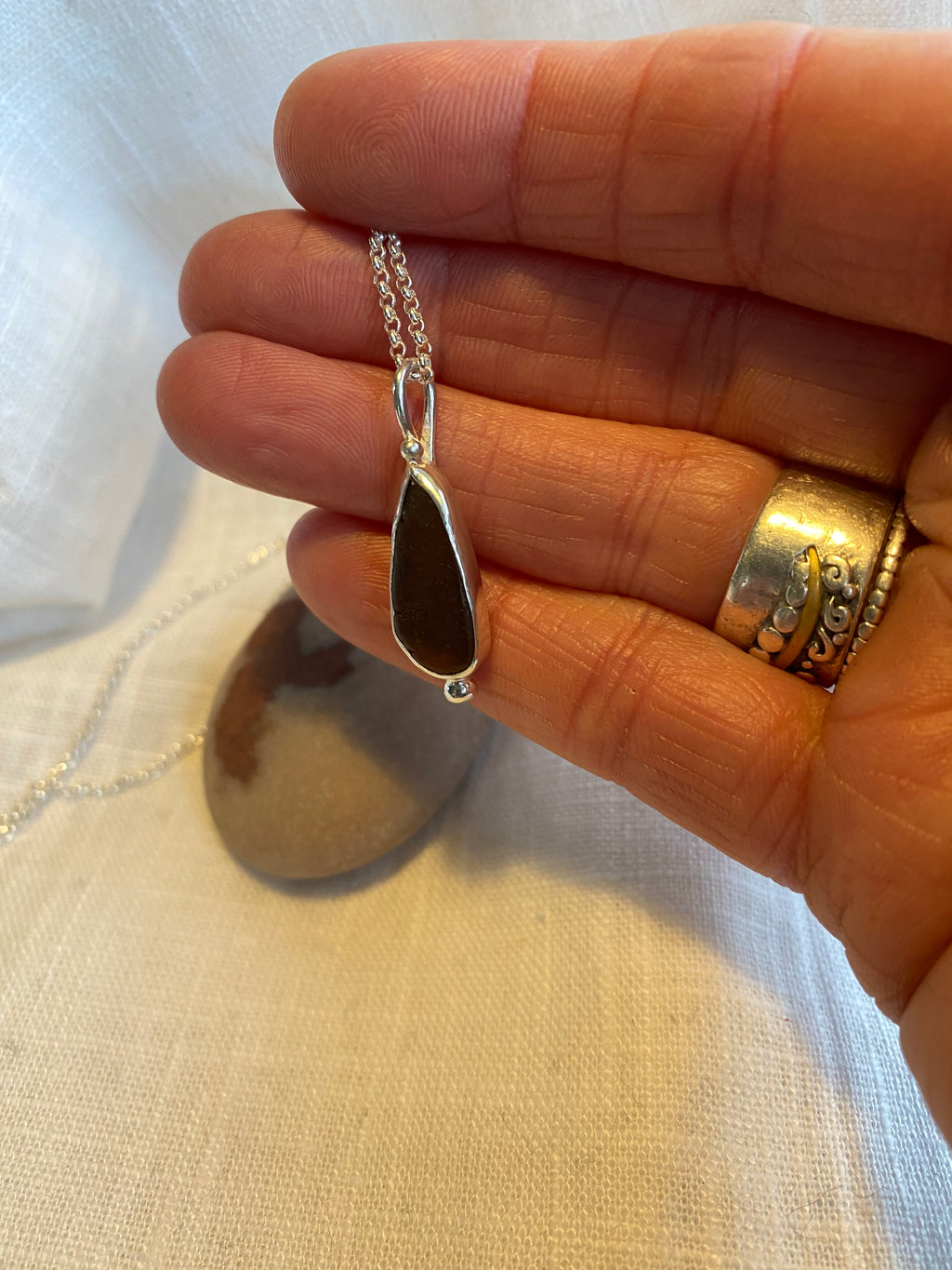 Bottle Brown Cornish Sea Glass Necklace