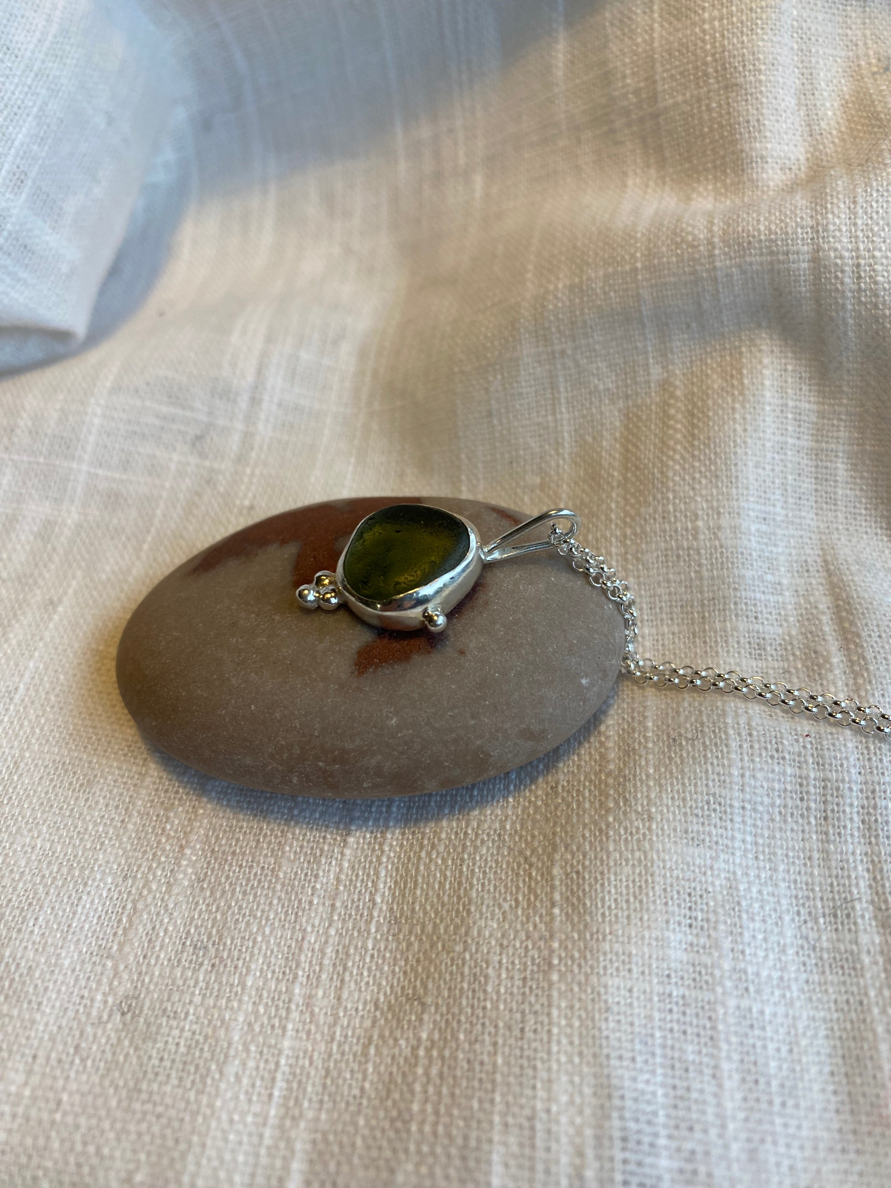 Dark Green Cornish Sea Glass Necklace