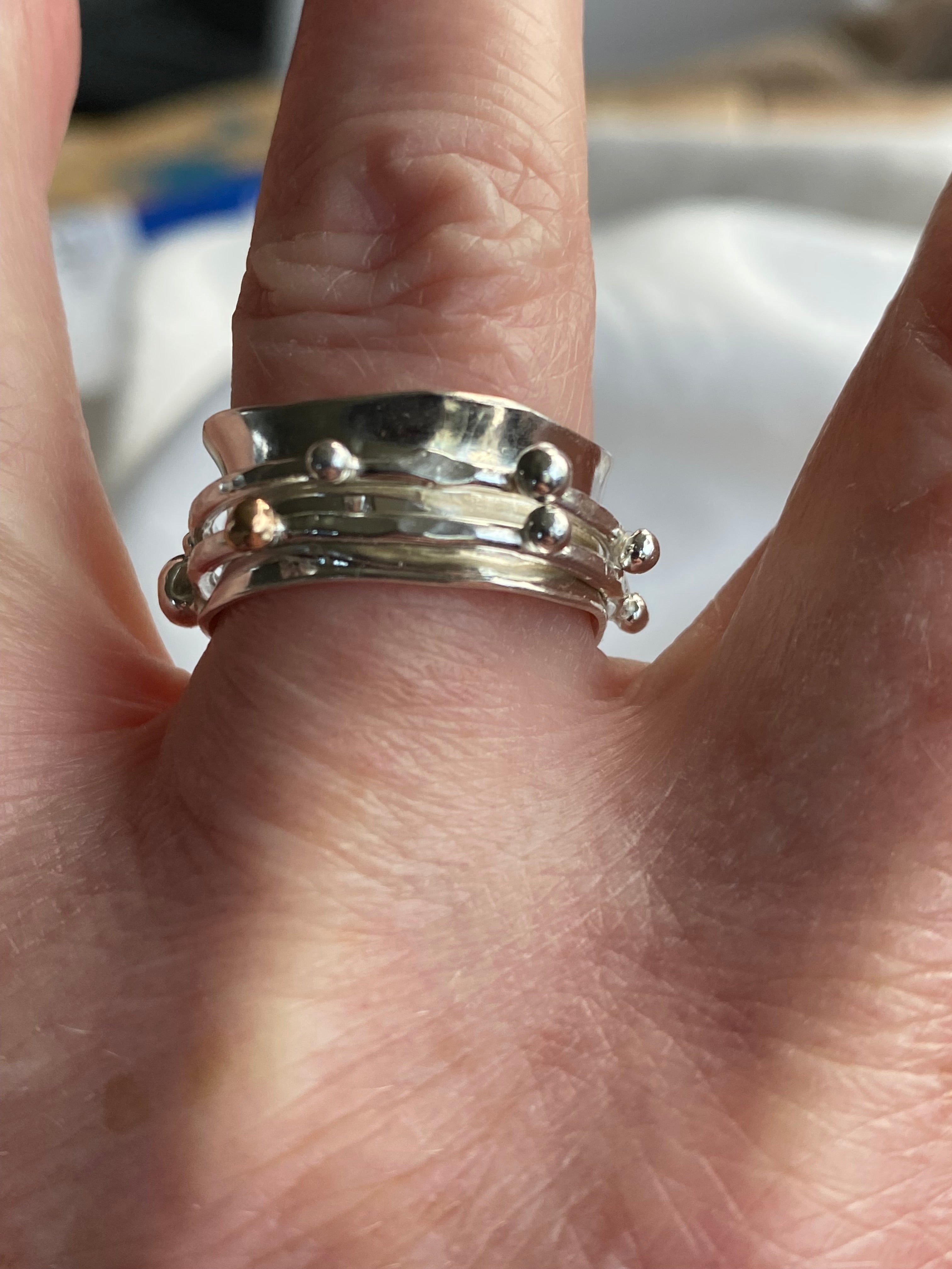 Solid Silver & Gold Dot Spinner Ring
