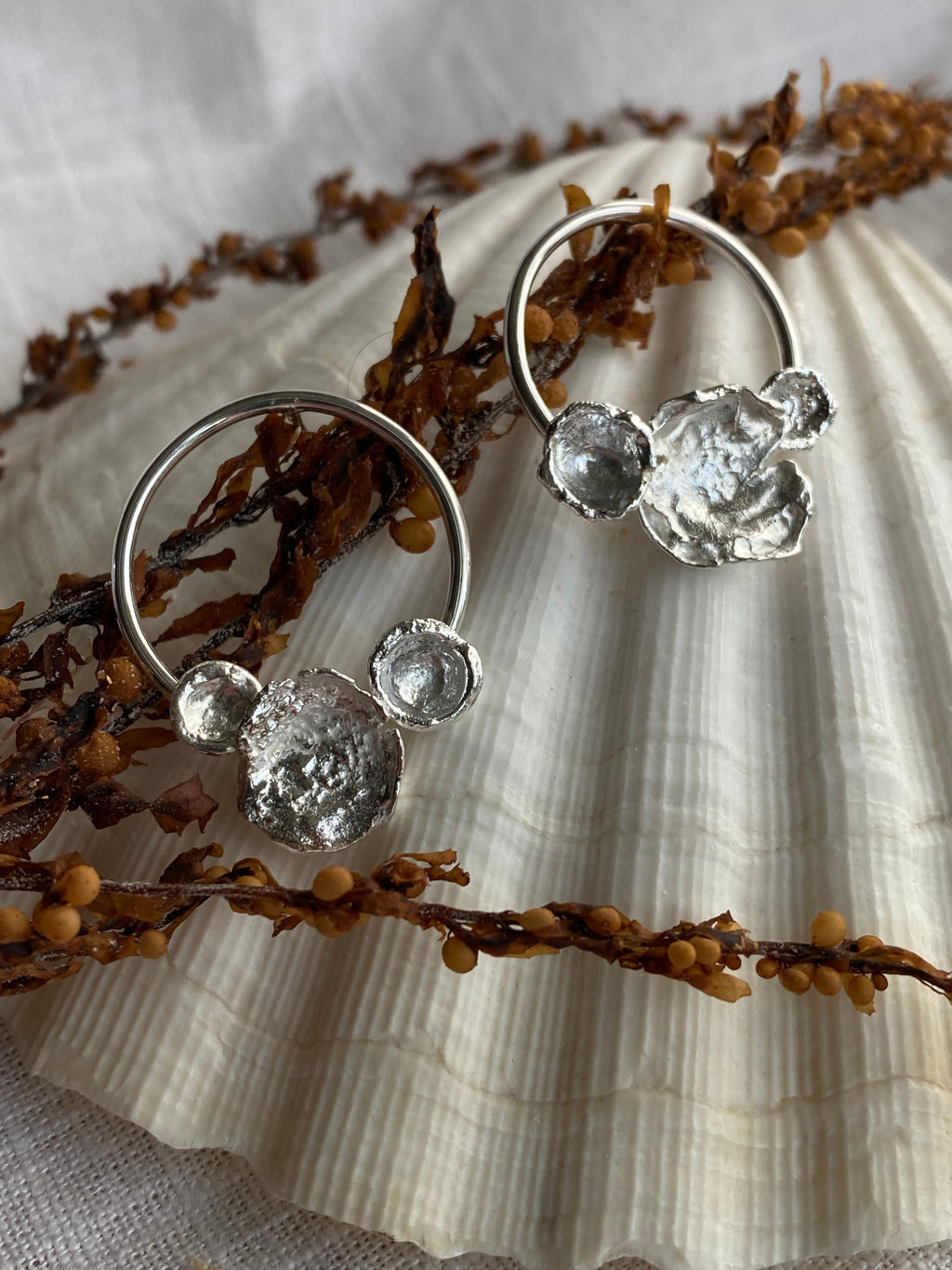 Organic Water Cast Earrings in Fine Silver