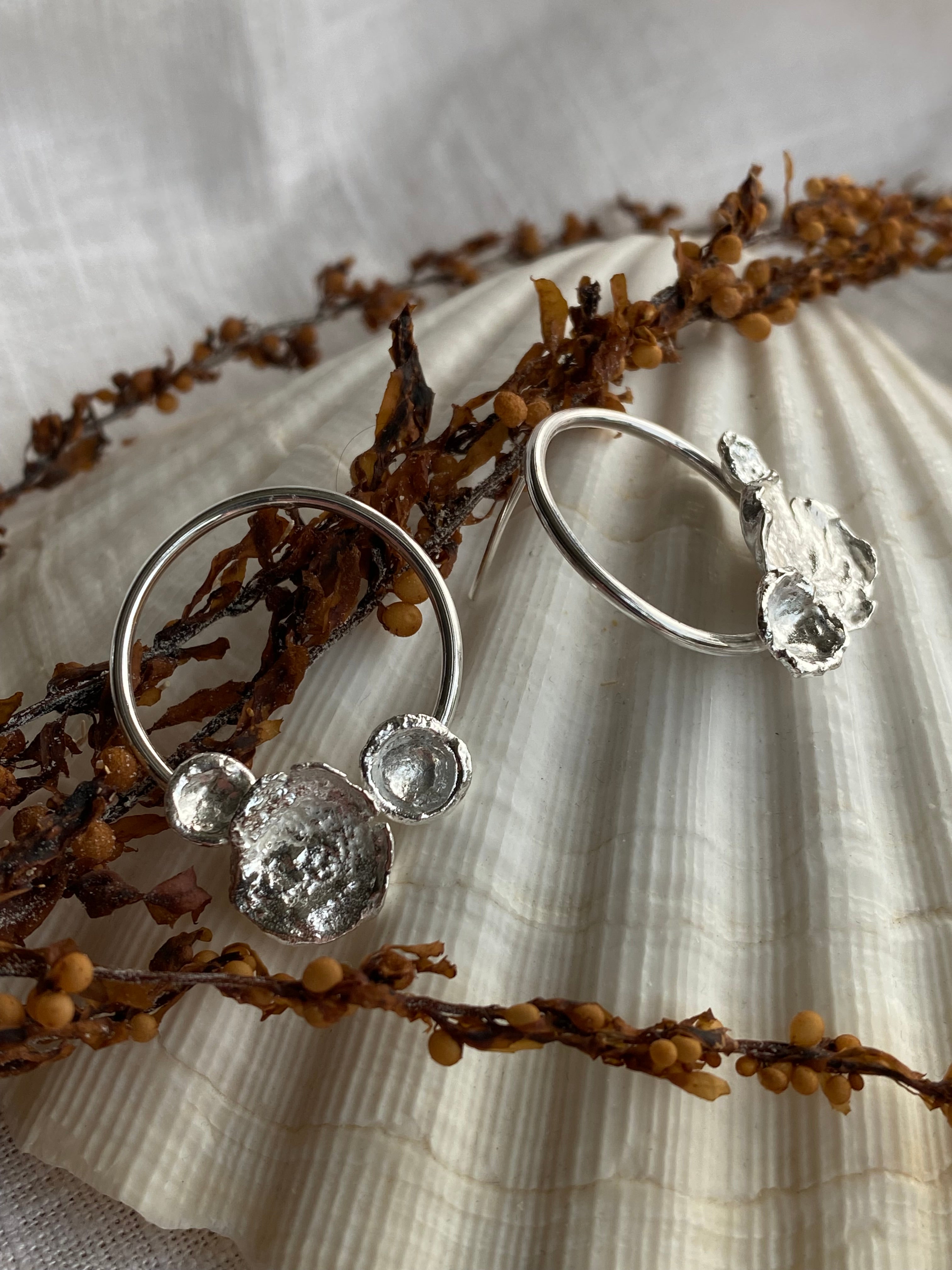Organic Water Cast Earrings in Fine Silver