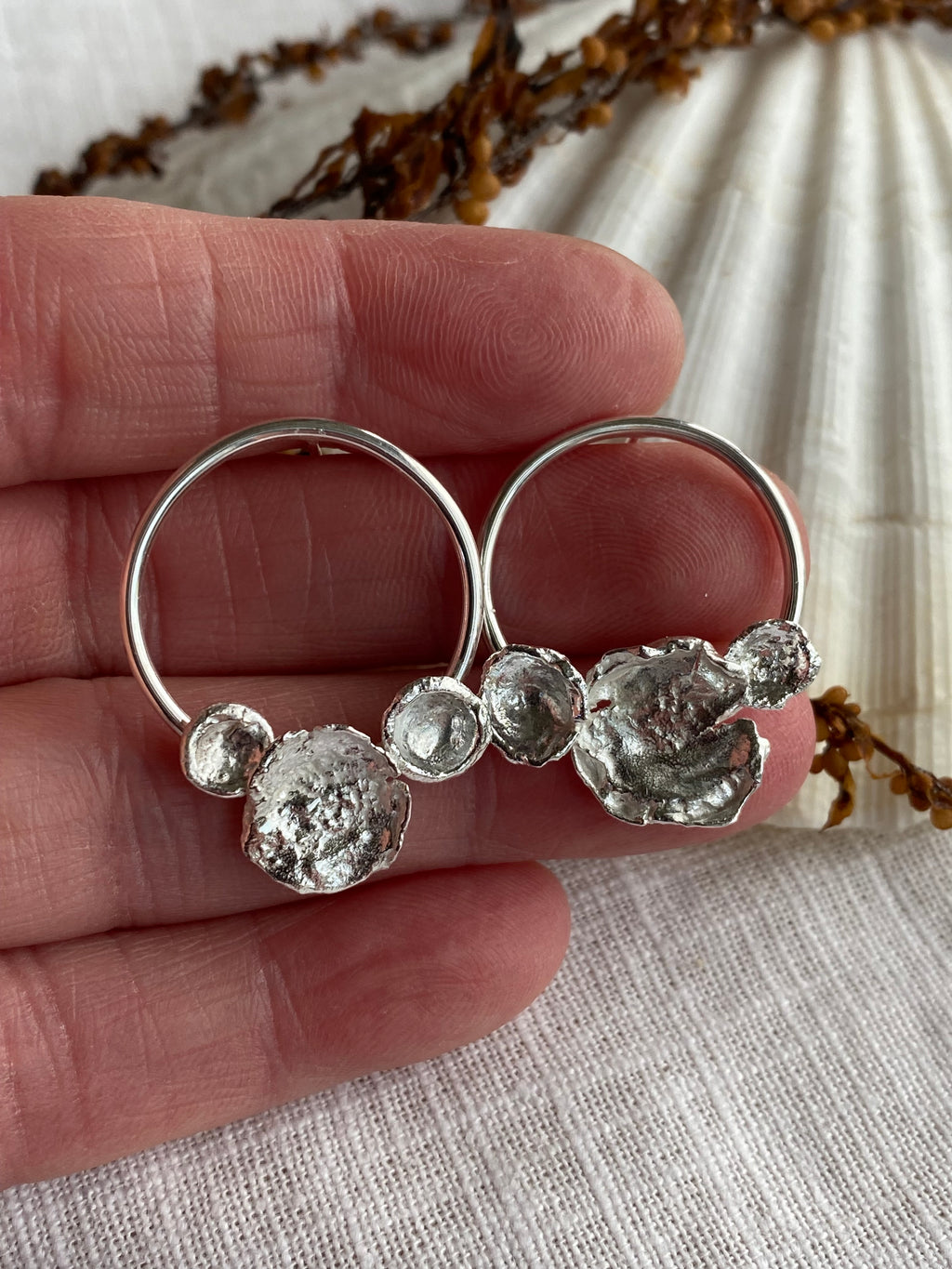 Organic Water Cast Earrings in Fine Silver