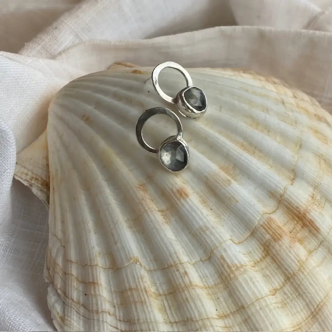 Labradorite Stud Fine Silver Earrings