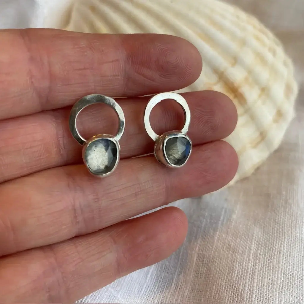 Labradorite Stud Fine Silver Earrings