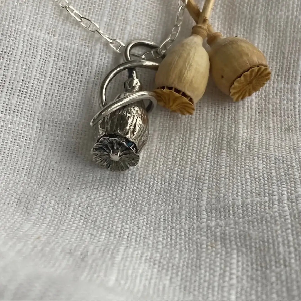 Large Poppy Seed with Wrapped Bail Sterling Silver Necklace