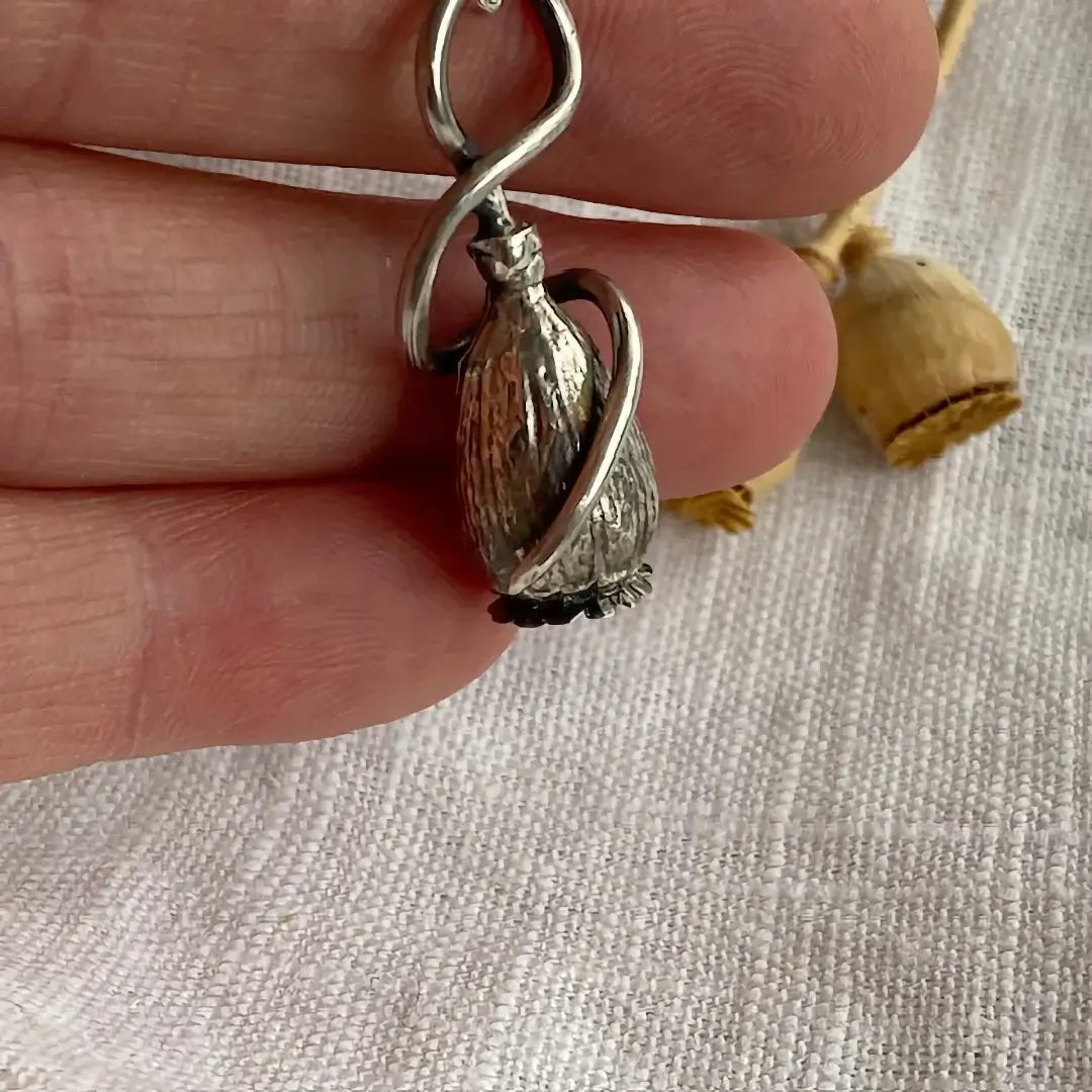 Large Poppy Seed with Wrapped Bail Sterling Silver Necklace