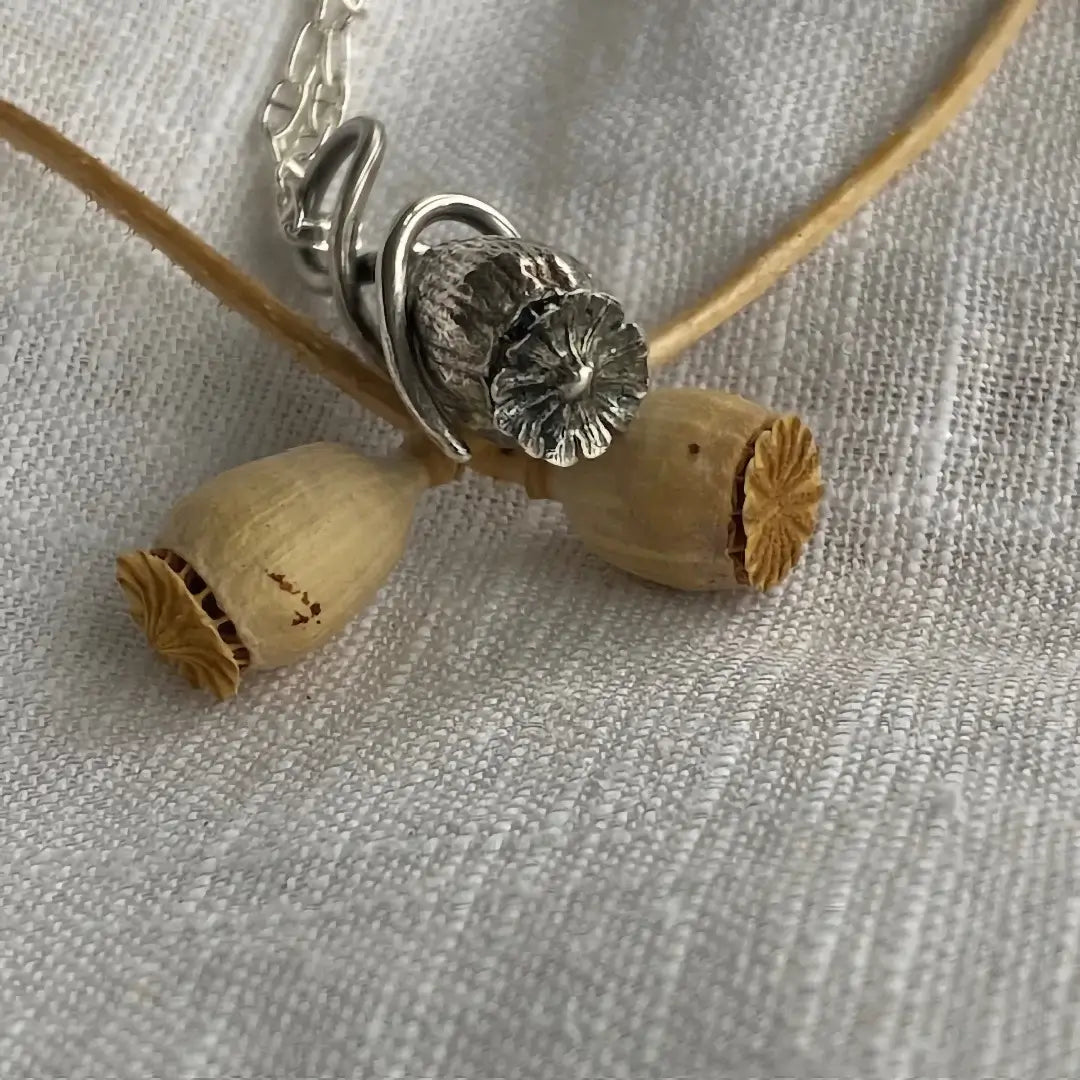Large Poppy Seed with Wrapped Bail Sterling Silver Necklace