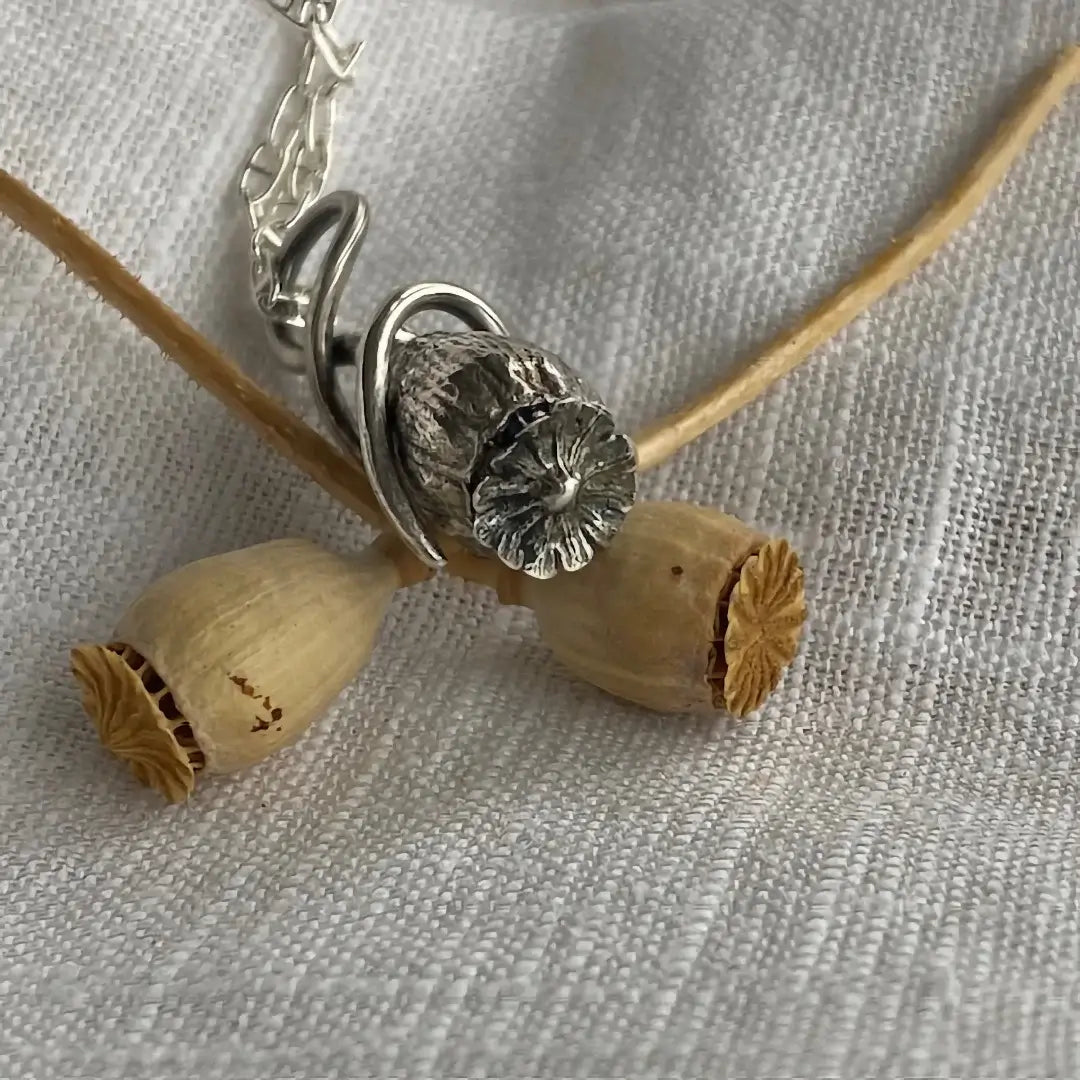Large Poppy Seed with Wrapped Bail Sterling Silver Necklace
