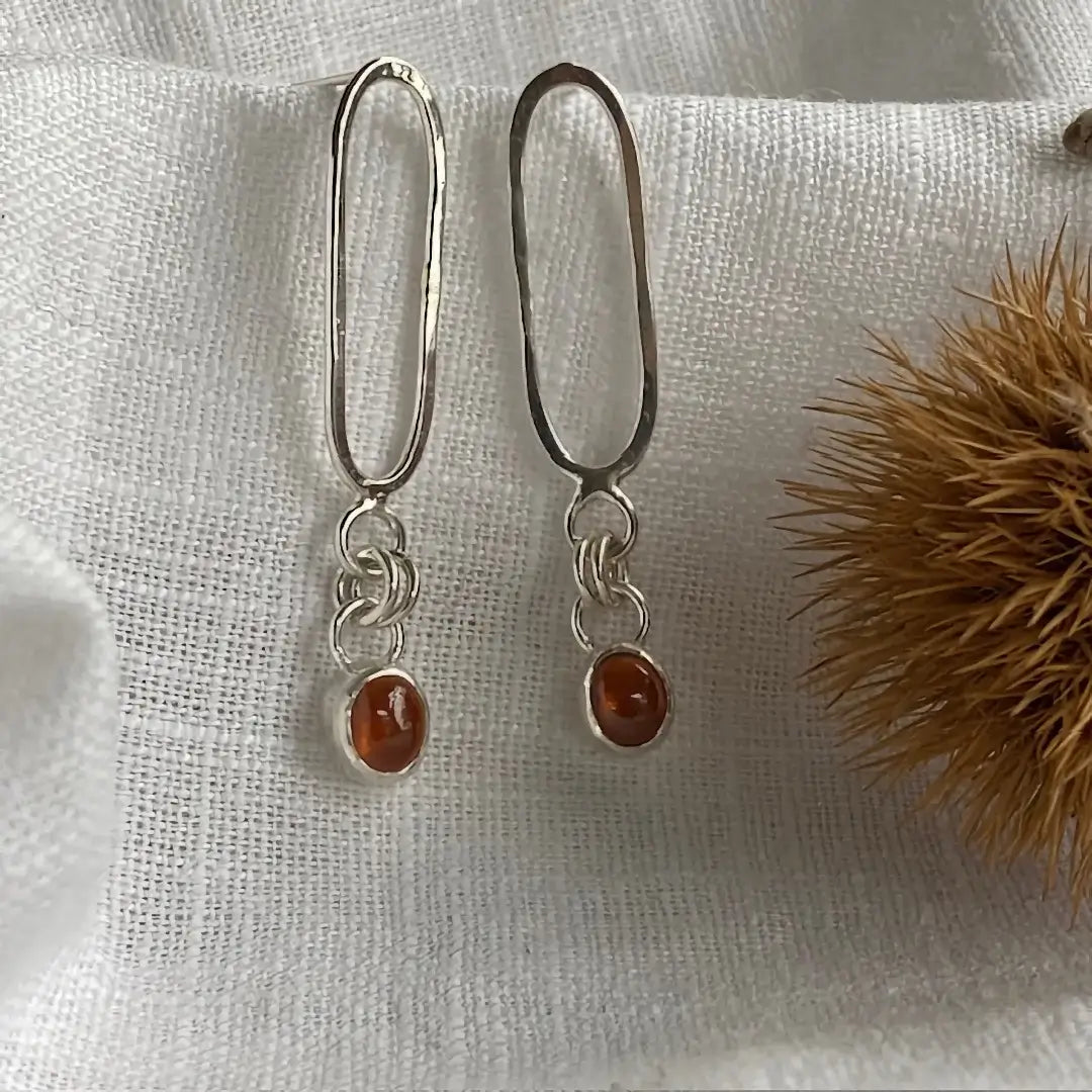 Spessartine Garnet Drop Sterling Silver Earrings