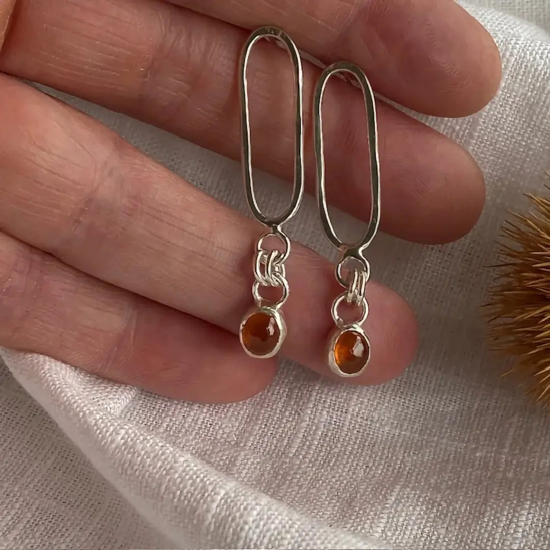 Spessartine Garnet Drop Sterling Silver Earrings