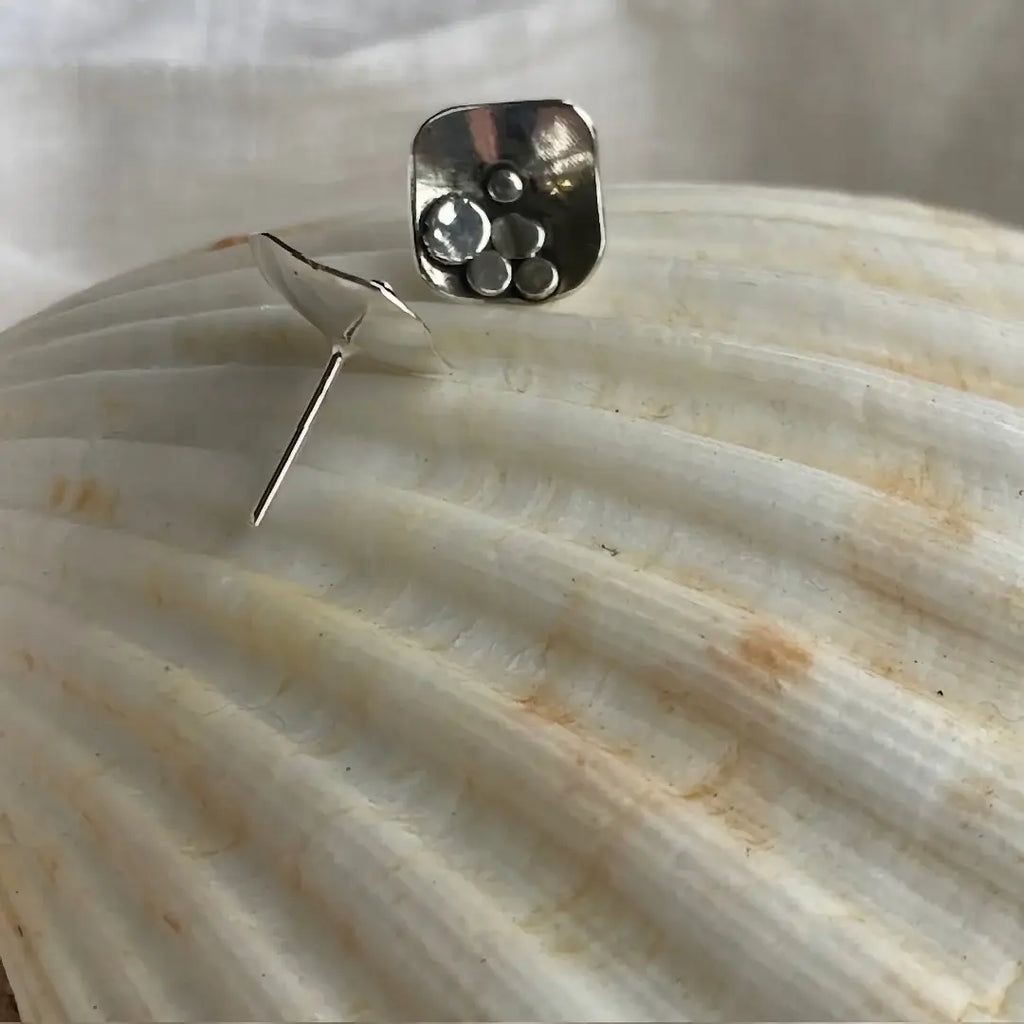 Square Rocky Beach Fine Silver Earrings